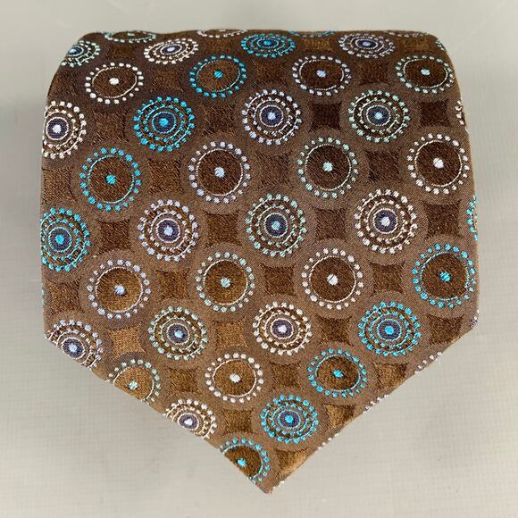 PAUL SMITH Brown Blue Circles Silk Tie - Picture 1 of 4